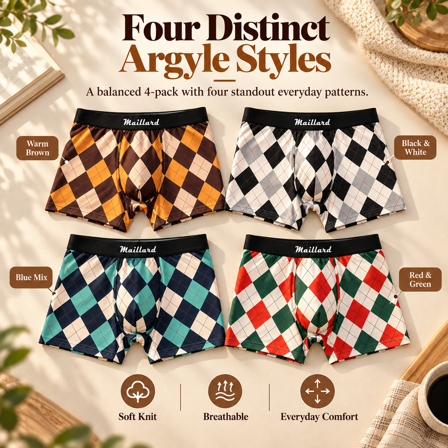 4-Pack Argyle Print Boxer Briefs