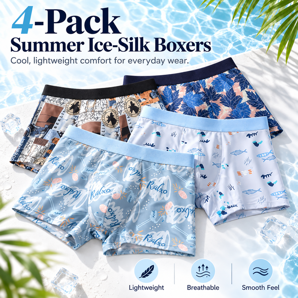 4-pack summer ice-silk boxer briefs