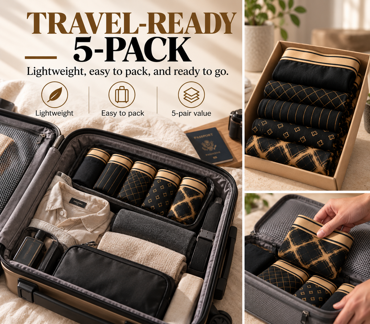 Travel-ready 5-pack boxer briefs