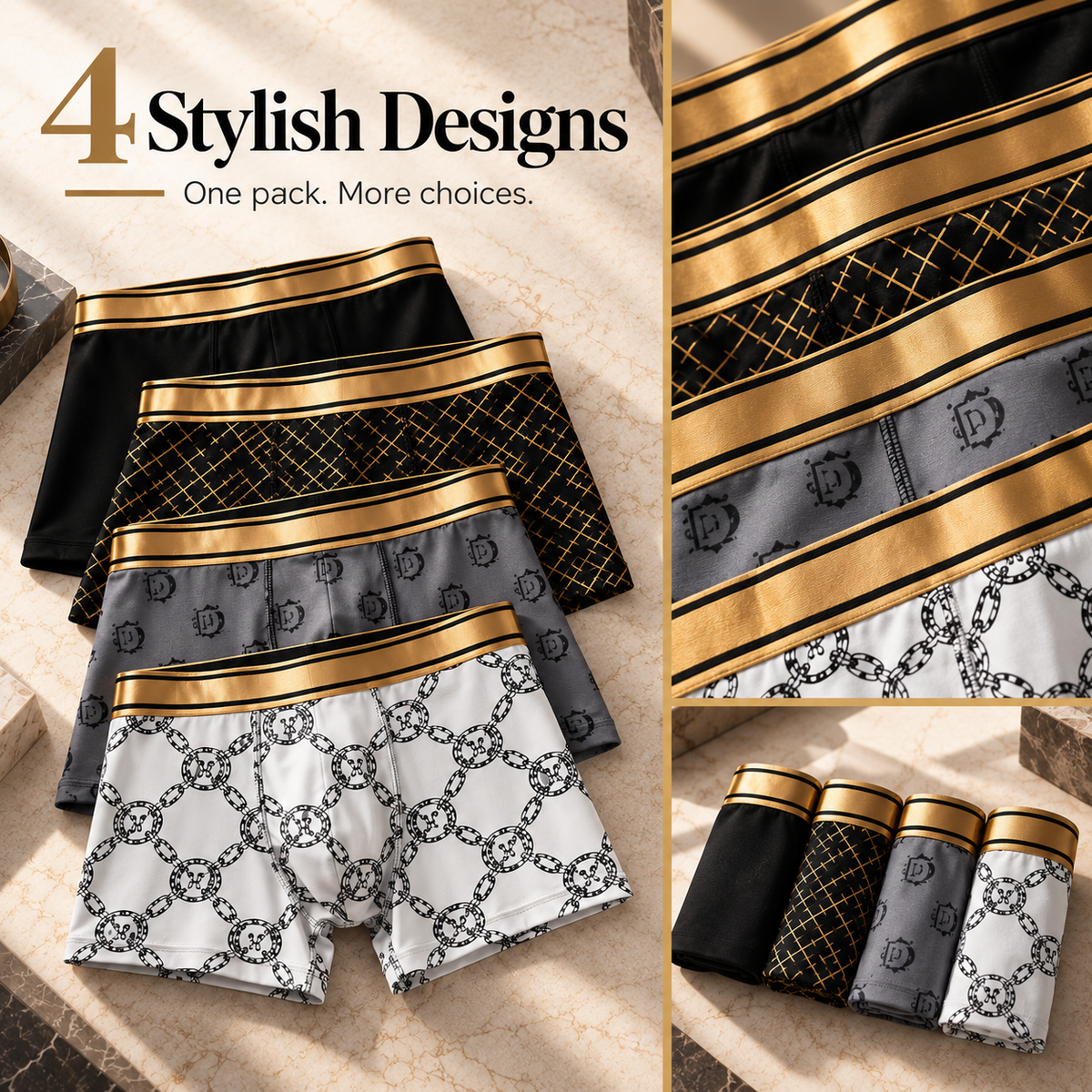 4 stylish designs in one 4-pack