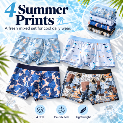4 summer print ice-silk boxer briefs