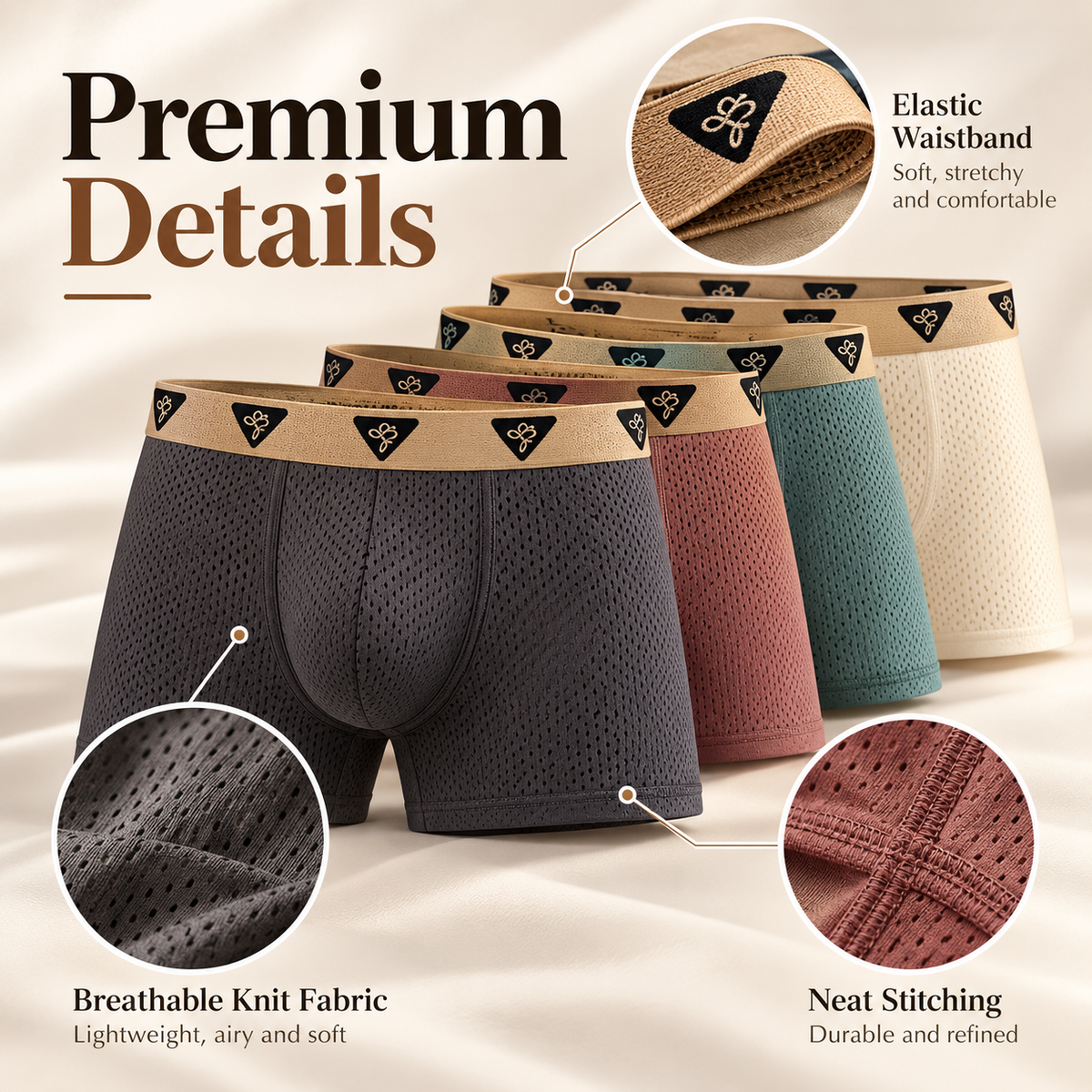 Premium breathable knit and waistband details