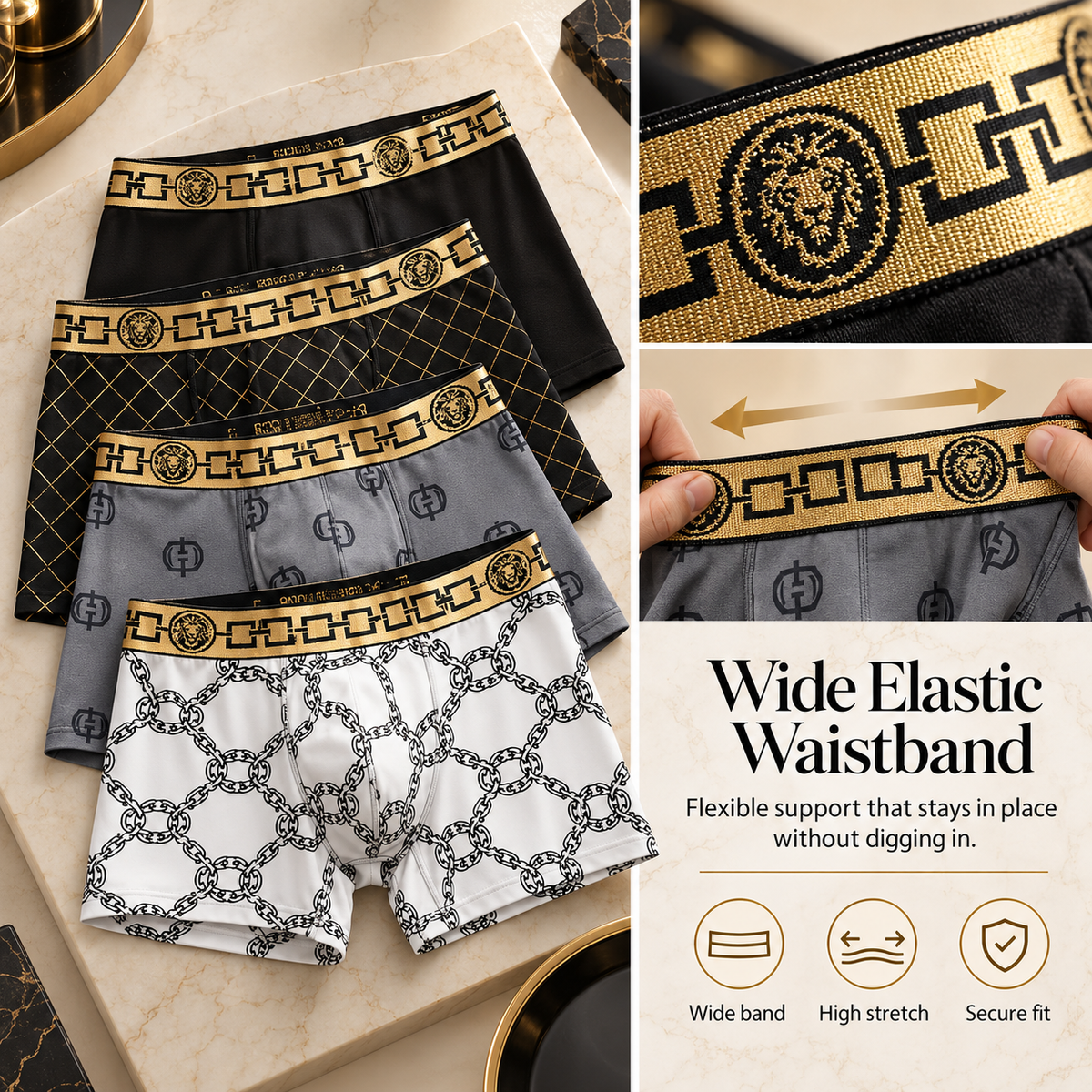 Wide elastic waistband detail