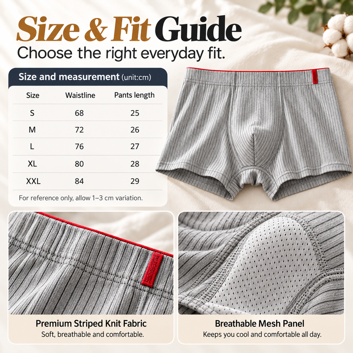 4 Pieces of Men's Boxer Underwear Soft, Breathable and Comfortable Men's Briefs Striped Trendy Personality Casual Loose Boxers