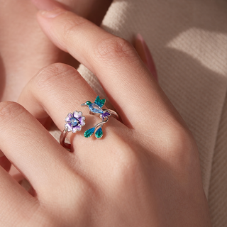 Hummingbird Bloom Adjustable Ring