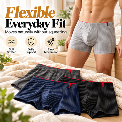 4 Pieces of Men's Boxer Underwear Soft, Breathable and Comfortable Men's Briefs Striped Trendy Personality Casual Loose Boxers