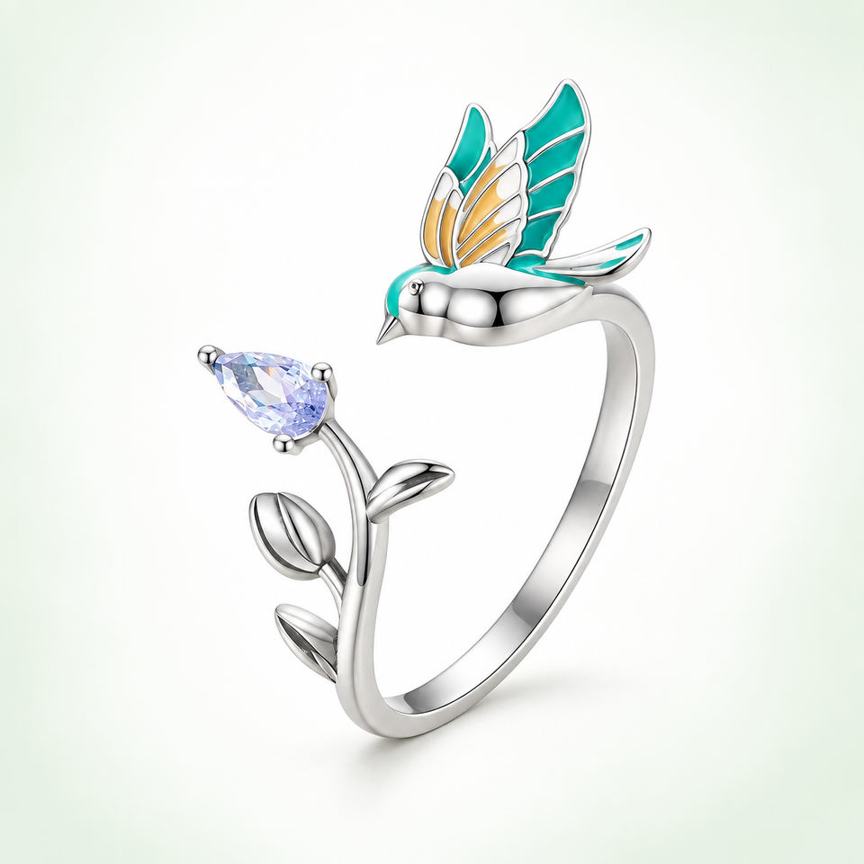 Sky Hummingbird Adjustable Ring