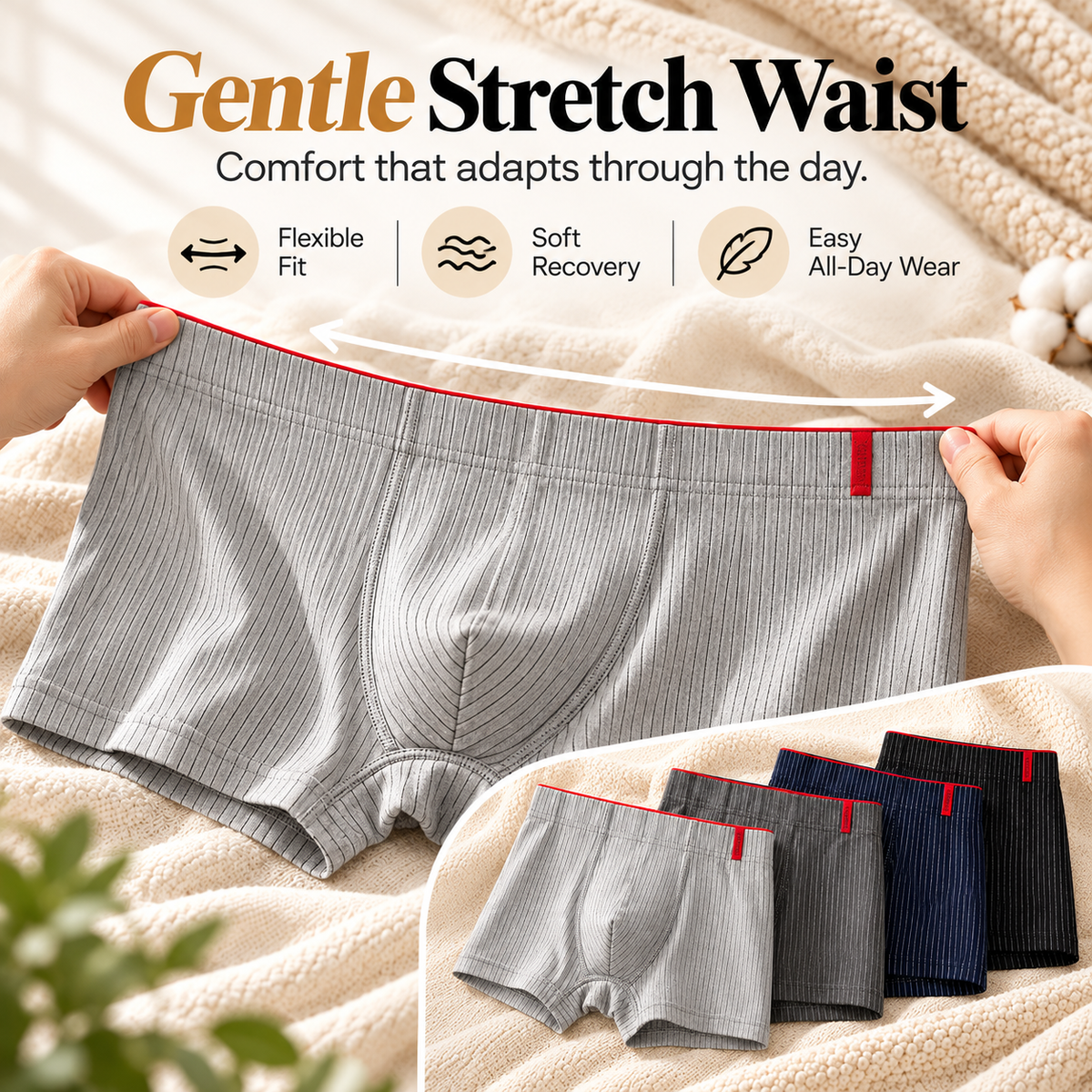 4 Pieces of Men's Boxer Underwear Soft, Breathable and Comfortable Men's Briefs Striped Trendy Personality Casual Loose Boxers