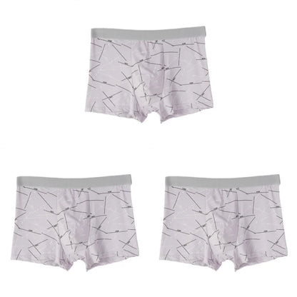 3PCS Men's Simple Line Printed Mid Waist Boxer Briefs Seamless Comfortable Skin Friendly Underwear Fashion Breathable Trunks