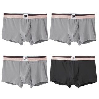 4PCS Men's Contrast Color Waistband Boxer Briefs Comfortable Breathable Stretch Underwear Male Casual Underpants