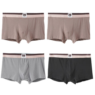 4PCS Men's Contrast Color Waistband Boxer Briefs Comfortable Breathable Stretch Underwear Male Casual Underpants