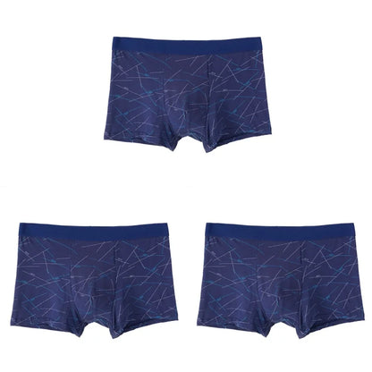 3PCS Men's Simple Line Printed Mid Waist Boxer Briefs Seamless Comfortable Skin Friendly Underwear Fashion Breathable Trunks