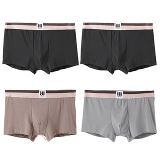 4PCS Men's Contrast Color Waistband Boxer Briefs Comfortable Breathable Stretch Underwear Male Casual Underpants