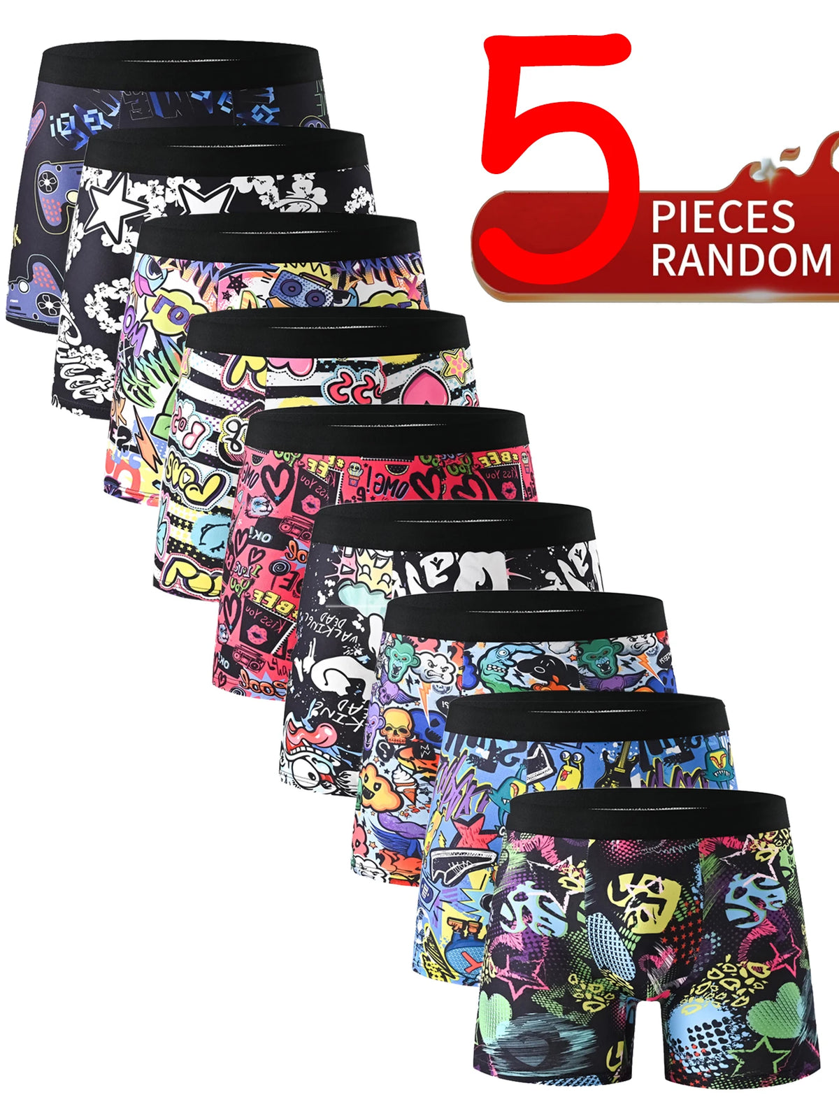 5-Pack Graffiti Print Boxer Briefs