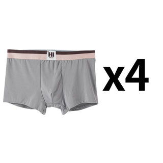 4PCS Men's Contrast Color Waistband Boxer Briefs Comfortable Breathable Stretch Underwear Male Casual Underpants