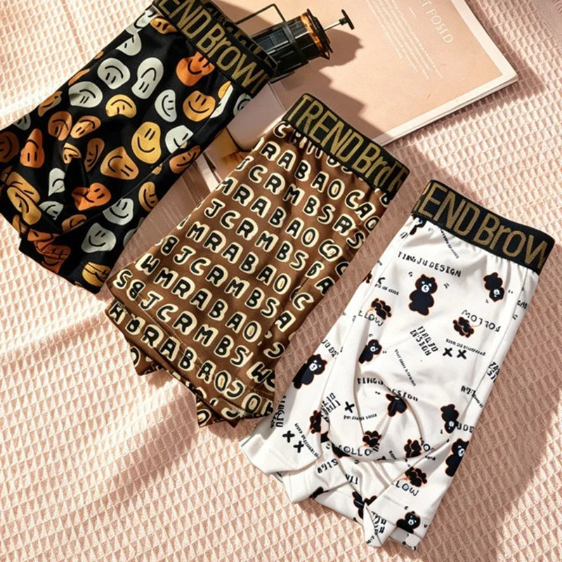 4PCS! Men's Underwear! Printed Personality cartoon Underwear Boxer Shorts Summer Comfortable Breathable Fashion Boxer Shorts