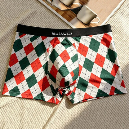 4PCS Men's Underwear Printed Four Corner Check Thin Comfortable Breathable New Fashion Boxers