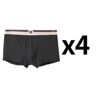 4PCS Men's Contrast Color Waistband Boxer Briefs Comfortable Breathable Stretch Underwear Male Casual Underpants
