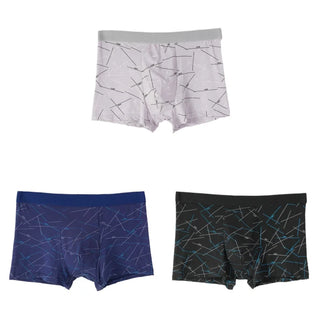 3PCS Men's Simple Line Printed Mid Waist Boxer Briefs Seamless Comfortable Skin Friendly Underwear Fashion Breathable Trunks