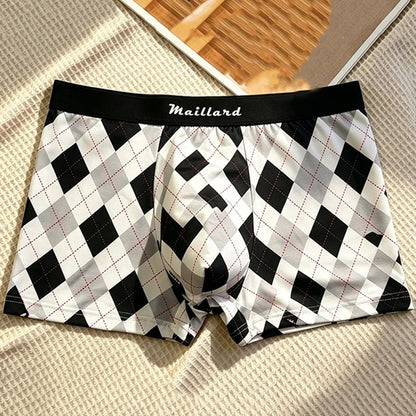 4PCS Men's Underwear Printed Four Corner Check Thin Comfortable Breathable New Fashion Boxers
