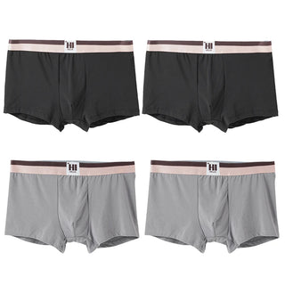 4PCS Men's Contrast Color Waistband Boxer Briefs Comfortable Breathable Stretch Underwear Male Casual Underpants