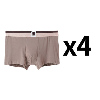 4PCS Men's Contrast Color Waistband Boxer Briefs Comfortable Breathable Stretch Underwear Male Casual Underpants