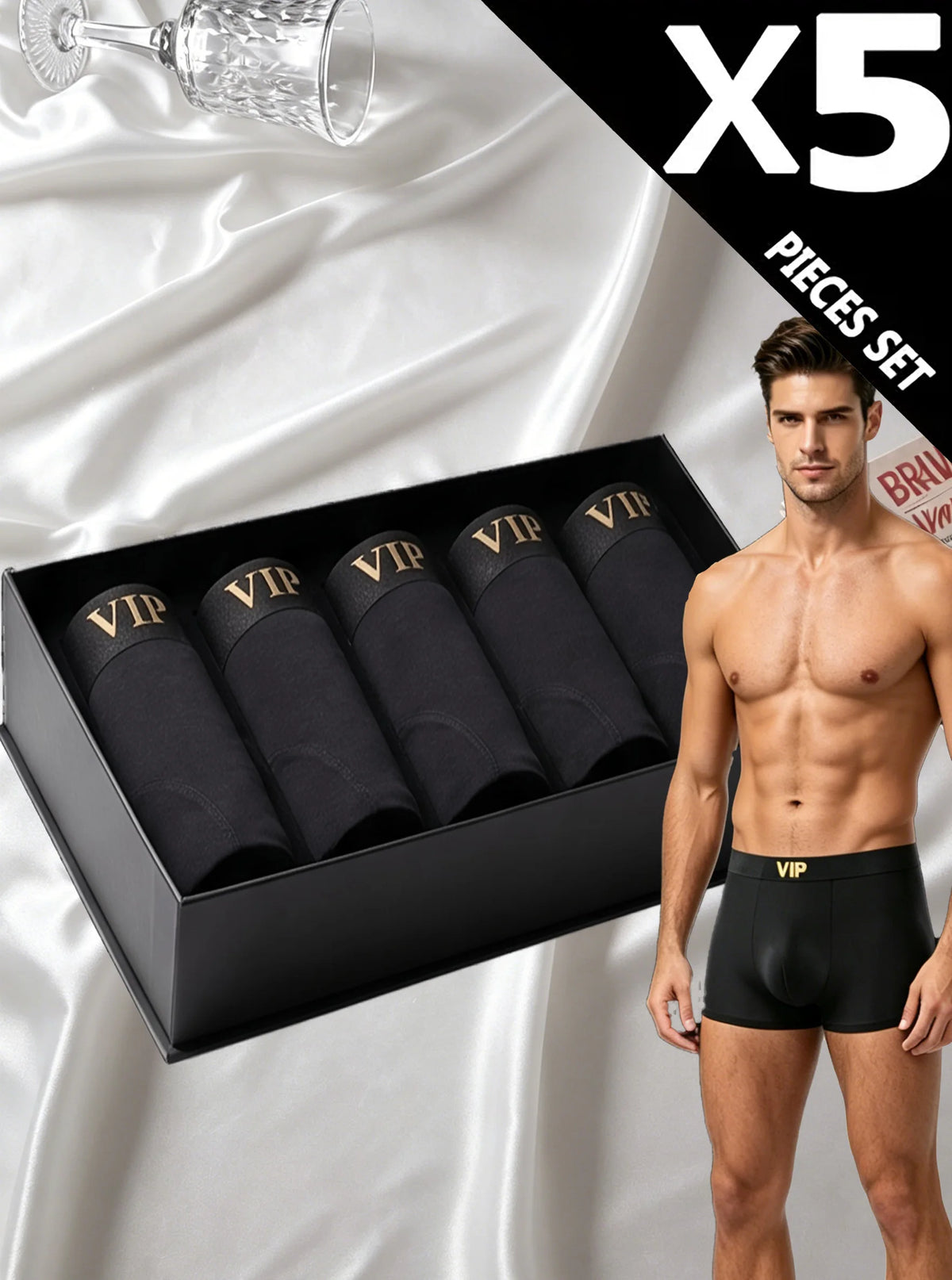 5-Pack Black Gold Waistband Boxers