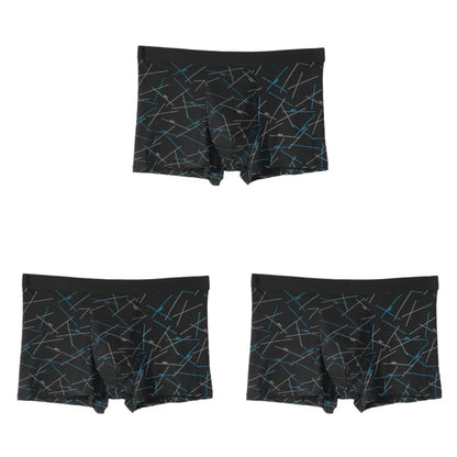 3PCS Men's Simple Line Printed Mid Waist Boxer Briefs Seamless Comfortable Skin Friendly Underwear Fashion Breathable Trunks