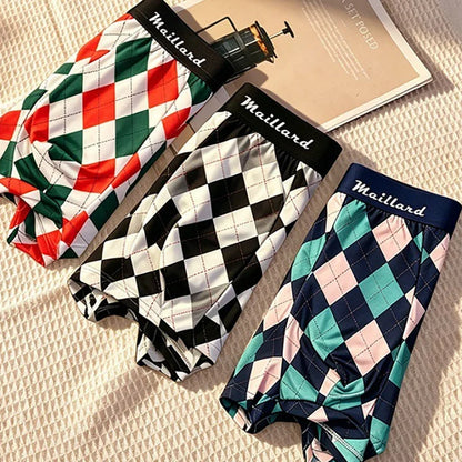 4PCS Men's Underwear Printed Four Corner Check Thin Comfortable Breathable New Fashion Boxers