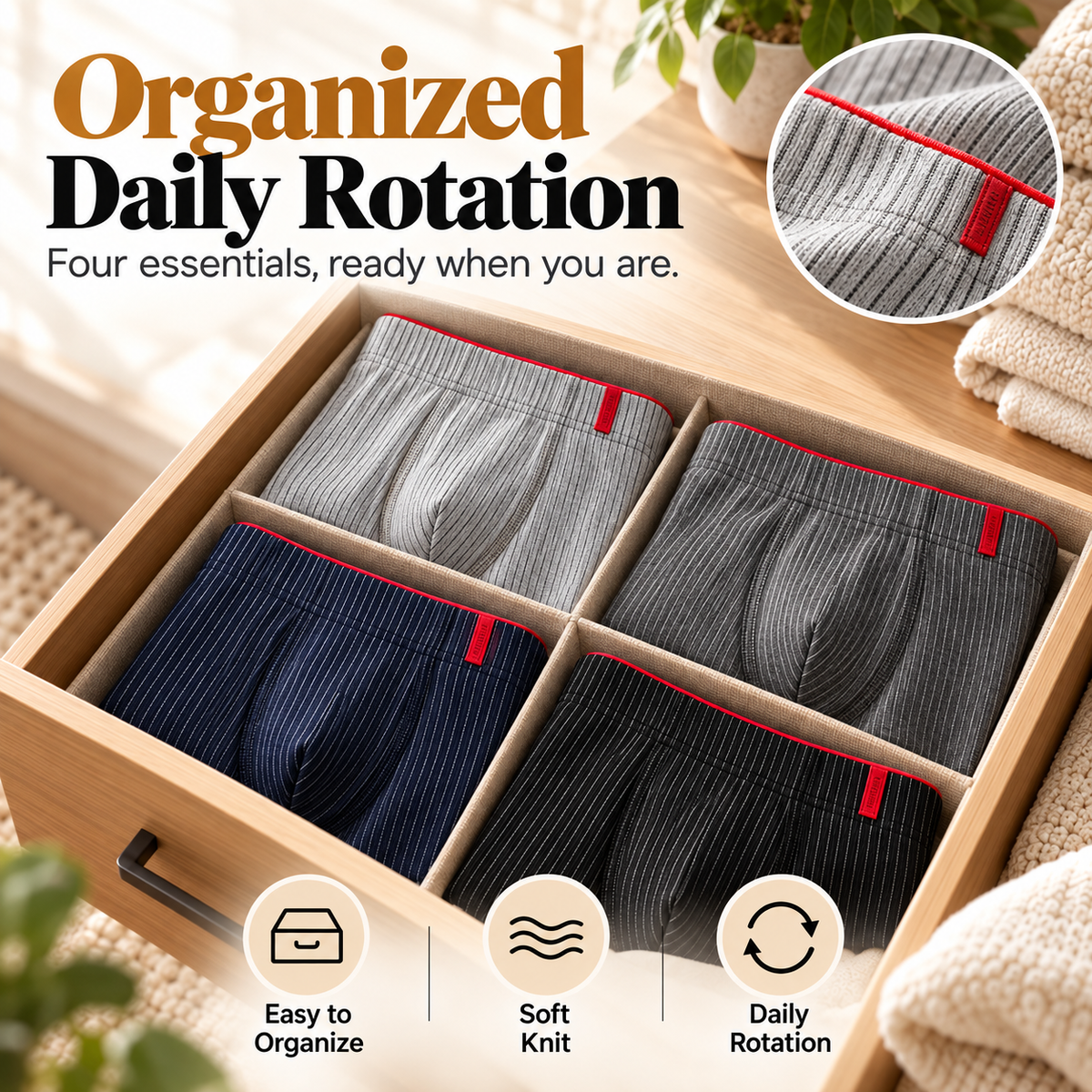 4 Pieces of Men's Boxer Underwear Soft, Breathable and Comfortable Men's Briefs Striped Trendy Personality Casual Loose Boxers