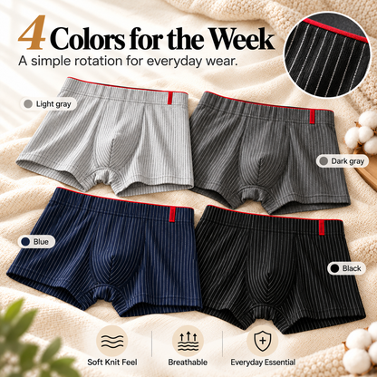 4 Pieces of Men's Boxer Underwear Soft, Breathable and Comfortable Men's Briefs Striped Trendy Personality Casual Loose Boxers