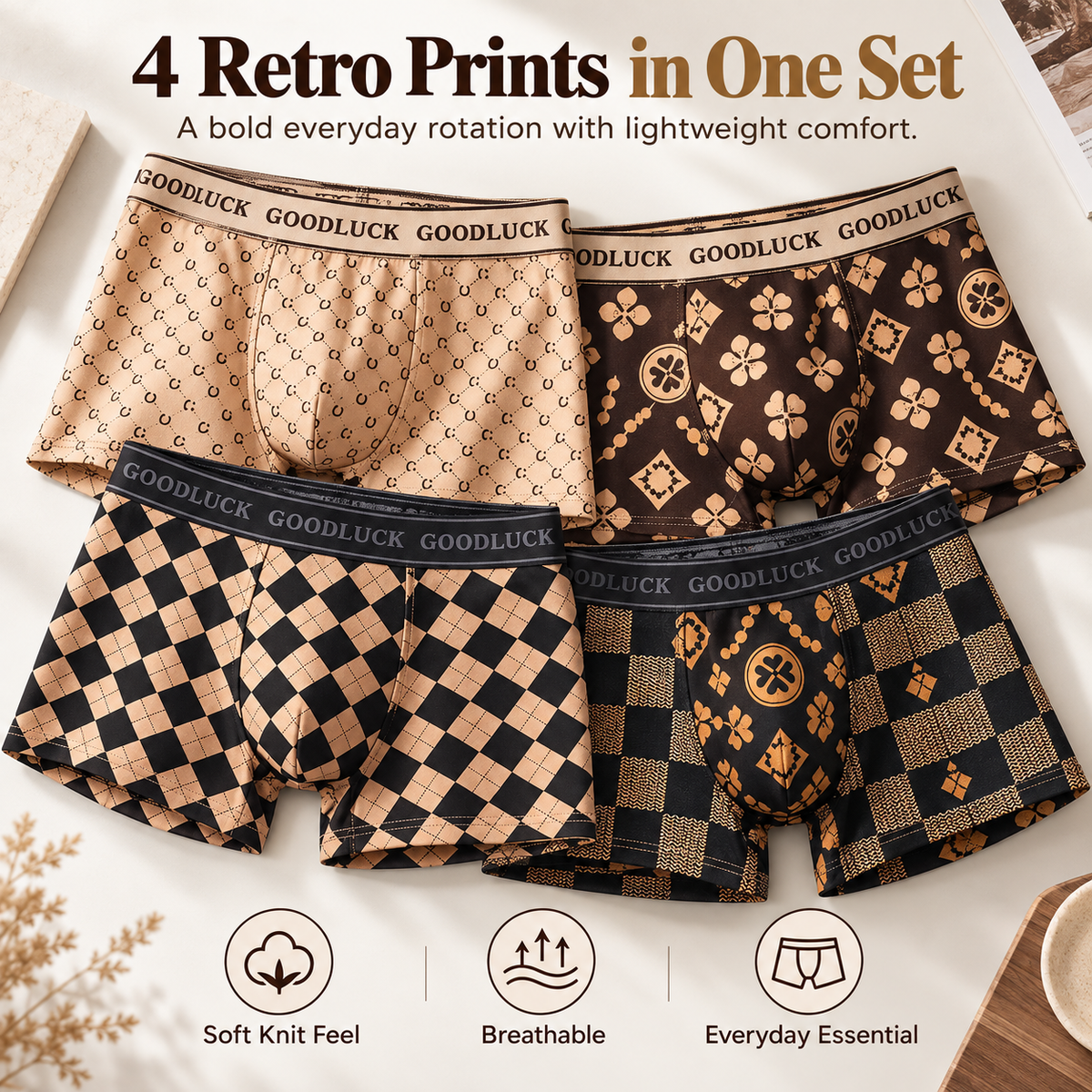 4 Pieces Trendy Men's Underwear Sports Shorts Men's Boxers Luxury Men's Underwear Boxers Summer Thin Breathable