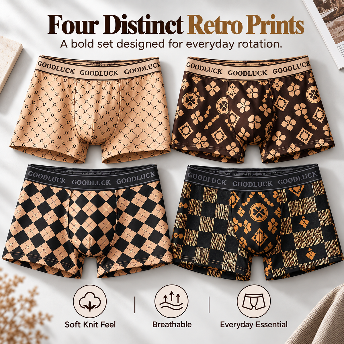 4 Pieces Trendy Men's Underwear Sports Shorts Men's Boxers Luxury Men's Underwear Boxers Summer Thin Breathable