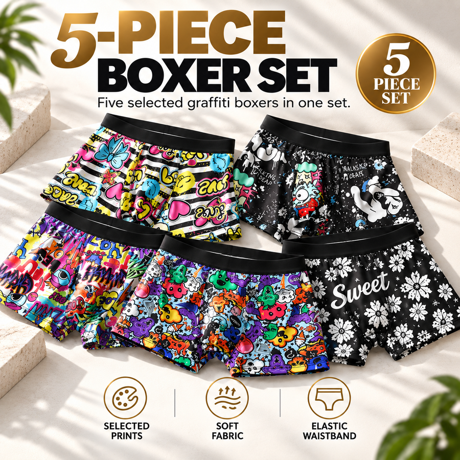 5-Pack Graffiti Print Boxer Briefs