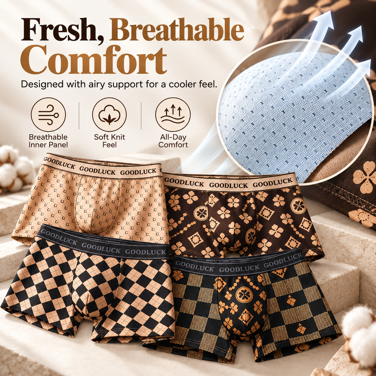 4 Pieces Trendy Men's Underwear Sports Shorts Men's Boxers Luxury Men's Underwear Boxers Summer Thin Breathable