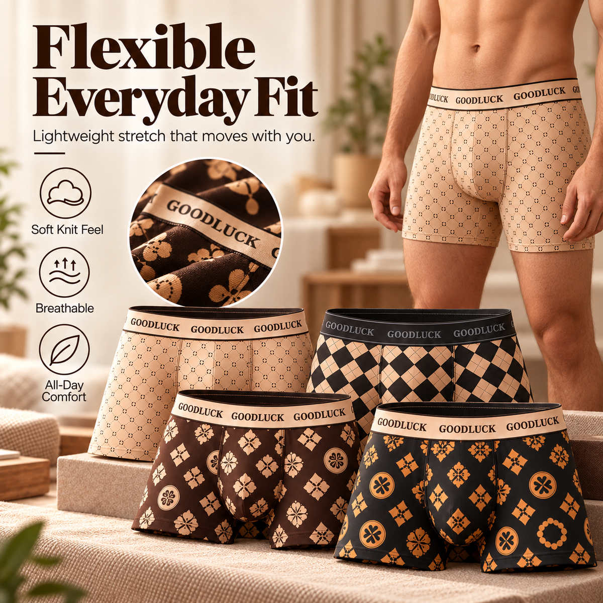 4 Pieces Trendy Men's Underwear Sports Shorts Men's Boxers Luxury Men's Underwear Boxers Summer Thin Breathable